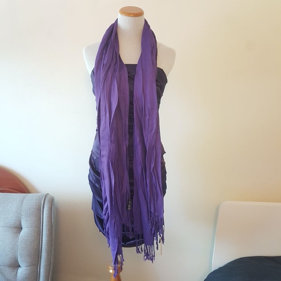Le Chateau Royal Purple Strapless Midi Bodycon Dress (Detachable Straps + Scarf) - Picture 3 of 9